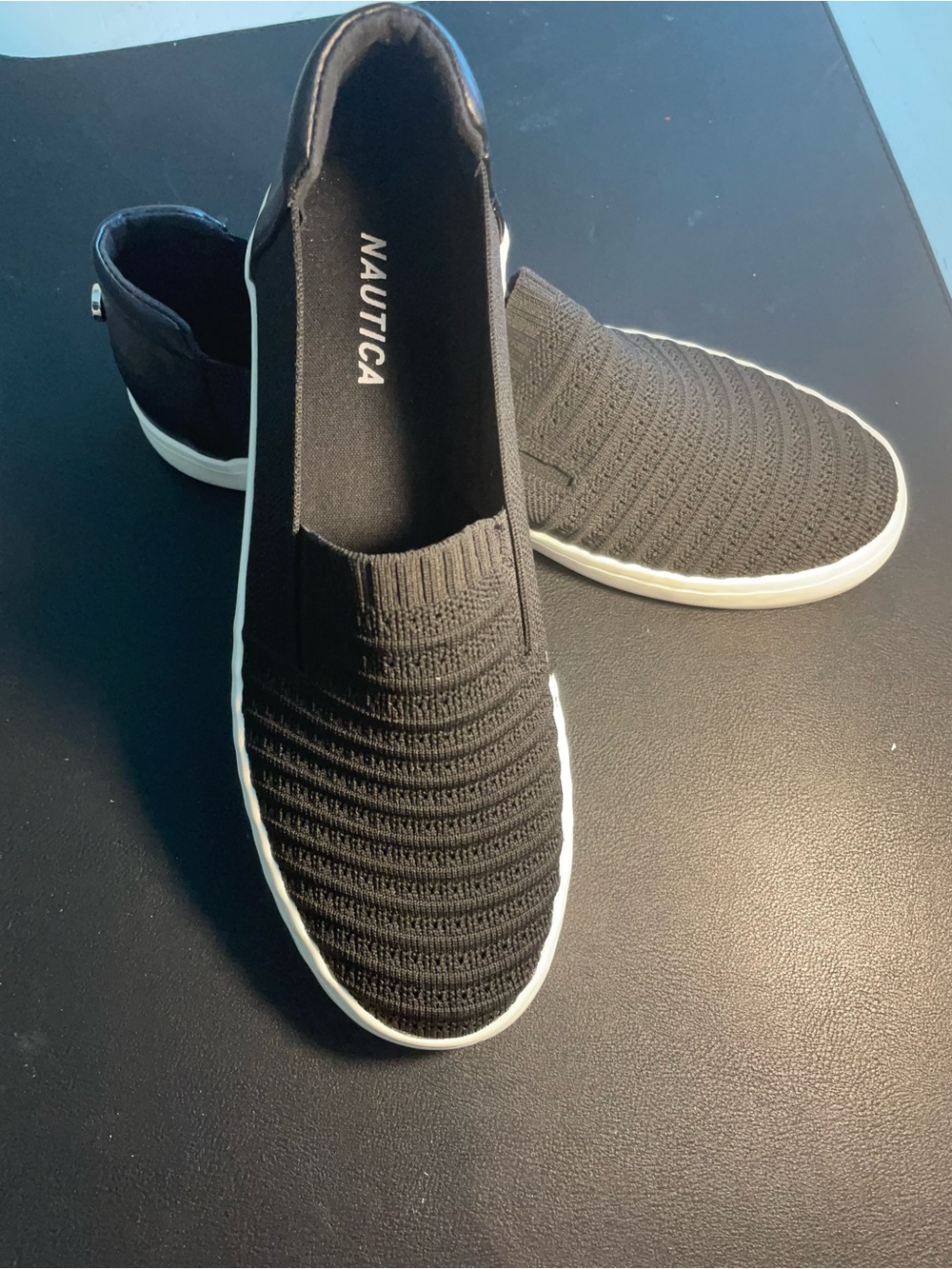 Nautica Women's Black Knit Slip-On Sneakers with White Sole